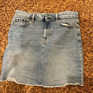 DKNY Light Blue Denim Mini Skirt with Frayed Hem